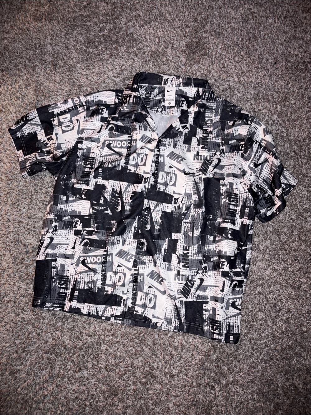 Nike Black and White Graphic Button-Down Shirt